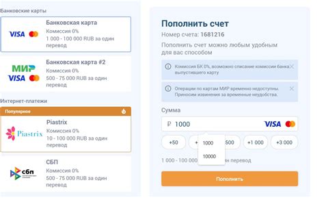 Выбор подходящего плана пополнения и способа оплаты