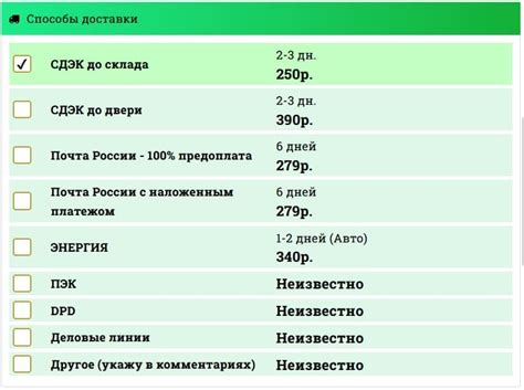 Выбор товара для доставки