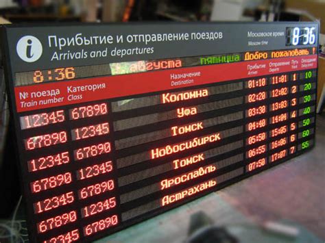 Информация, доступная на табло платформы вокзала