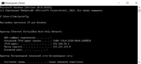 Использование команды "ipconfig" для Windows