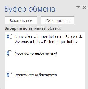 Настройка параметров буфера обмена