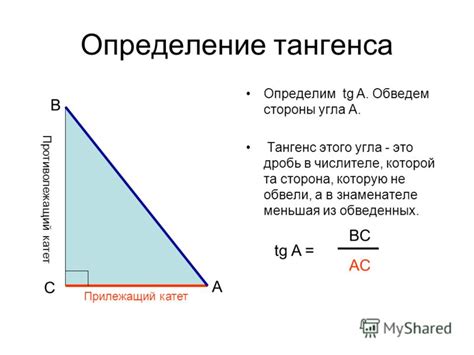 Определение тангенса угла между двумя сторонами треугольника и его вычисление