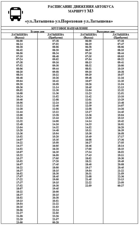 Расписание движения автобусов для выбранного маршрута