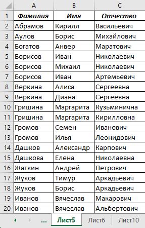 Удаление повторяющихся имен, фамилий и отчеств в Excel