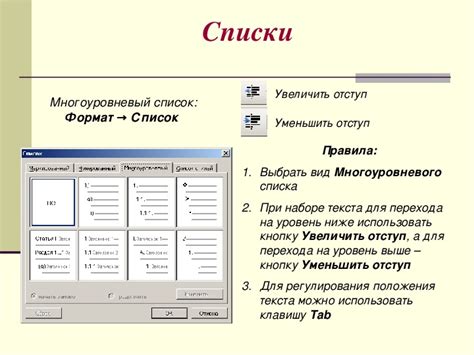 Форматирование текста и создание списков
