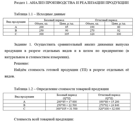 Анализ текущих показателей