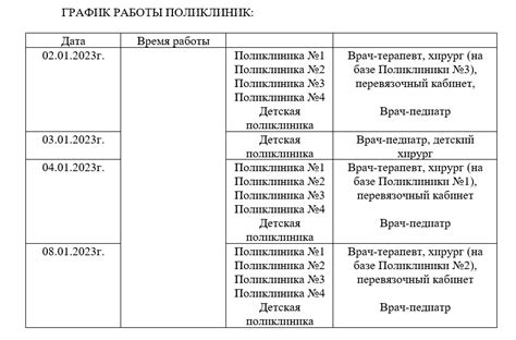 Внесение изменений в график работы поликлиник