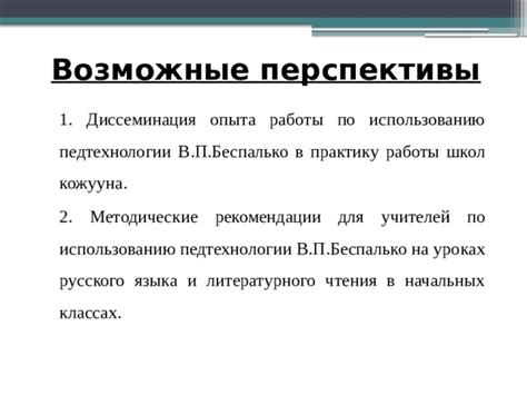 Возможные перспективы и рекомендации