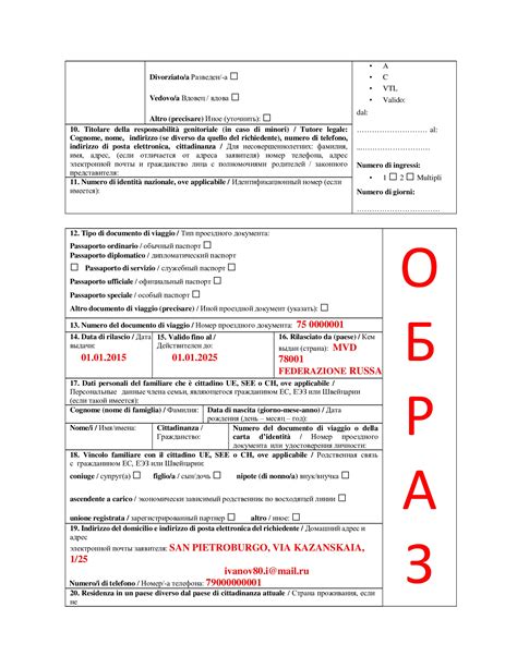 Заполненная анкета на визу