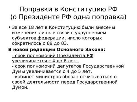 Изменения и поправки в Конституцию