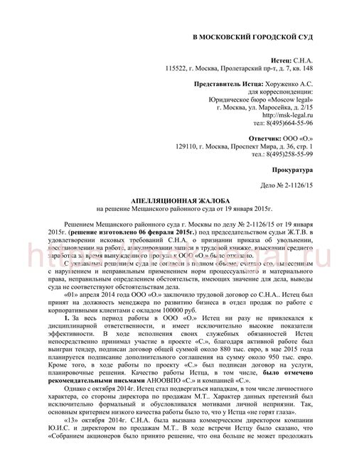 Краткая апелляционная жалоба