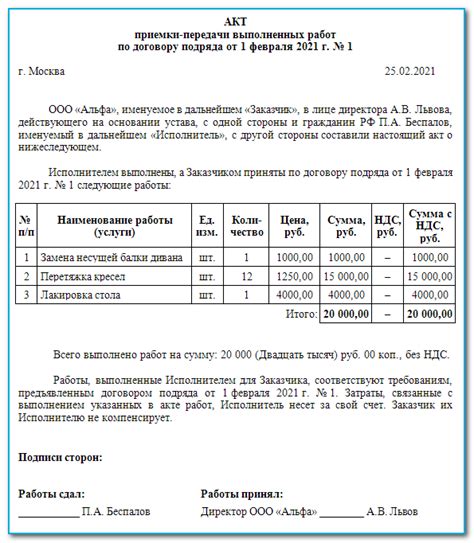 Момент подтверждения выполненных работ