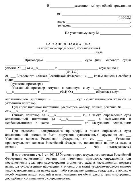 Подача кассационной жалобы в гражданском деле
