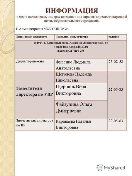 Полезная информация и контакты для справок