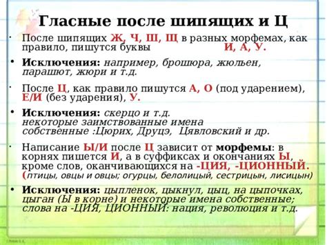 Правило 2: Наличие "и" после ж и ш в окончаниях слов