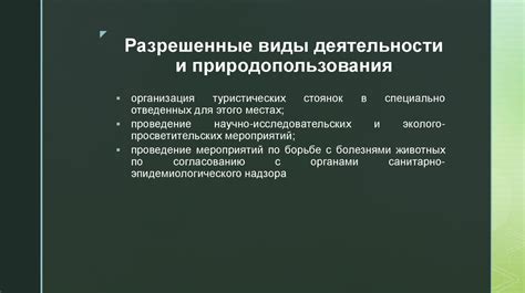 Разрешенные виды деятельности