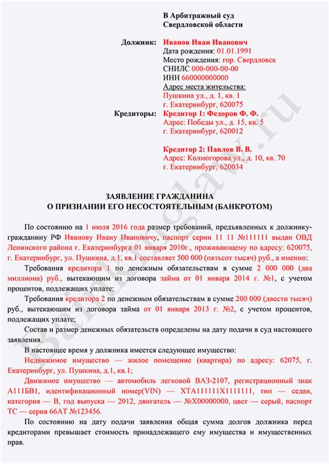 Рассмотрение заявления о банкротстве физического лица