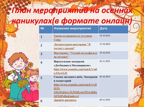 Рекомендации по организации учебного времени на осенних каникулах