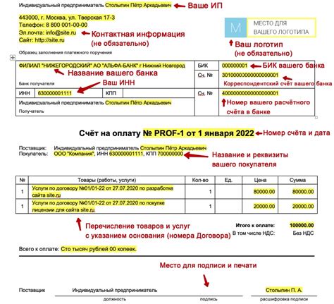 Требования к счету на оплату