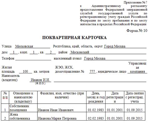Требования при оформлении поквартирной карточки