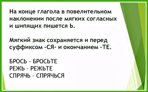 Употребление мягкого знака в повелительном наклонении