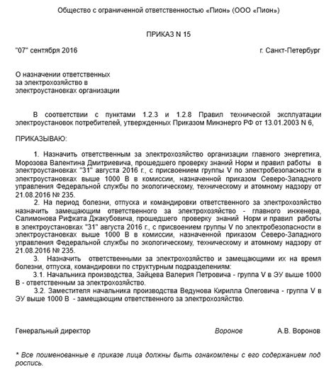 Условия назначения заместителя ответственного за электрохозяйство